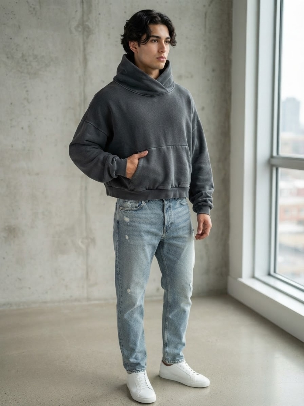Entire Studios Washed Charcoal Heavy Hood Oversized Hoodie